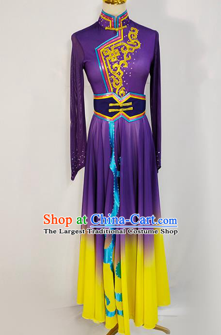Chinese Mongolian Ethnic Stage Performance Clothing Traditional Mongol Nationality Dance Purple Dress