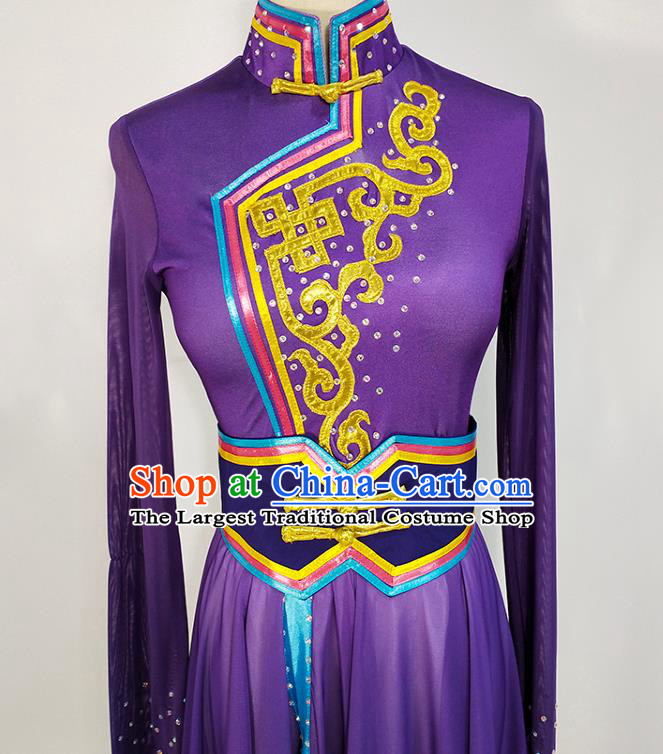Chinese Mongolian Ethnic Stage Performance Clothing Traditional Mongol Nationality Dance Purple Dress