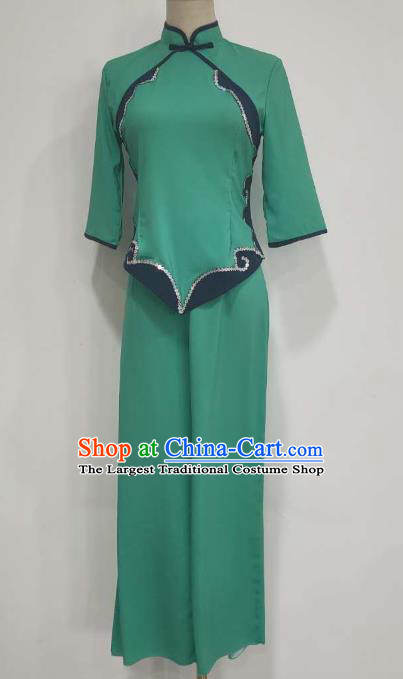 China Folk Dance Costume Fan Dance Green Outfits Yangko Dance Clothing