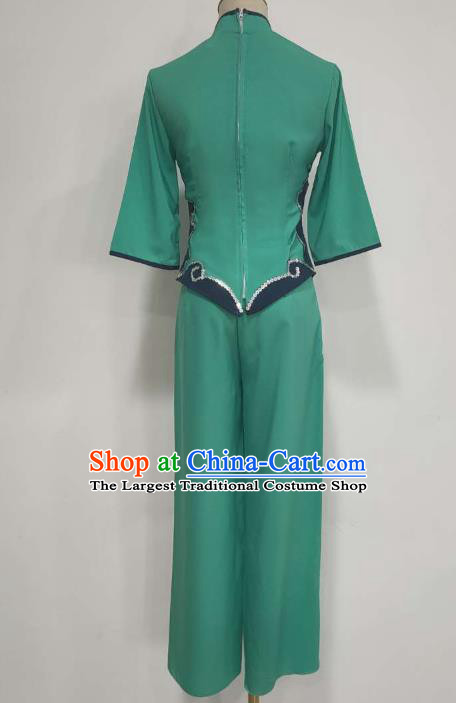 China Folk Dance Costume Fan Dance Green Outfits Yangko Dance Clothing