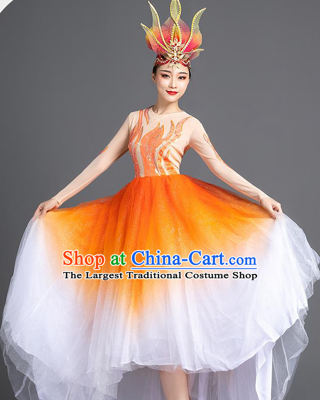 China Opening Dance Orange Dress Modern Dance Clothing Spring Festival Gala Stage Performance Costume