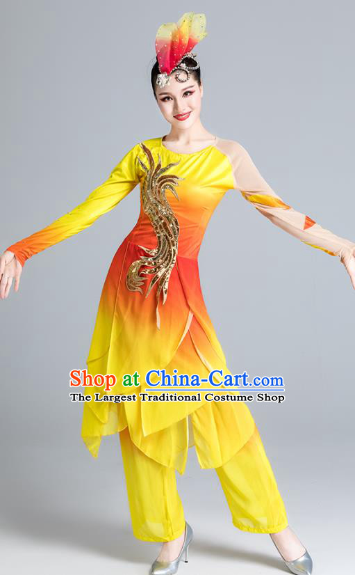 China Yangko Dance Yellow Outfits Stage Performance Costume Folk Dance Clothing