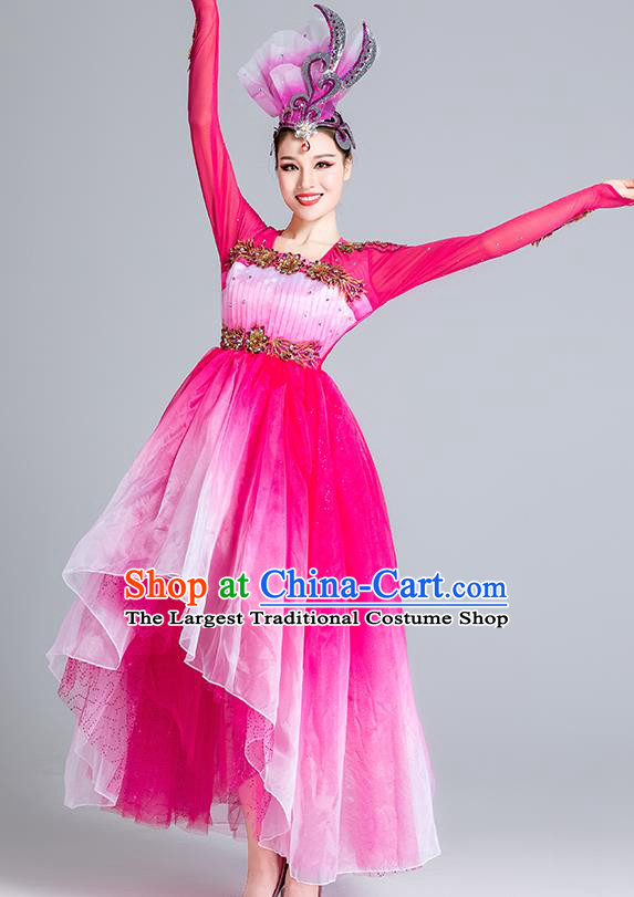 China Opening Dance Rosy Dress Lotus Dance Stage Performance Costume Modern Dance Clothing