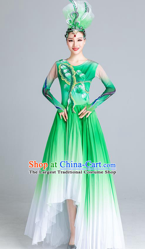China Modern Dance Clothing Opening Dance Green Dress Flowers Dance Stage Performance Costume