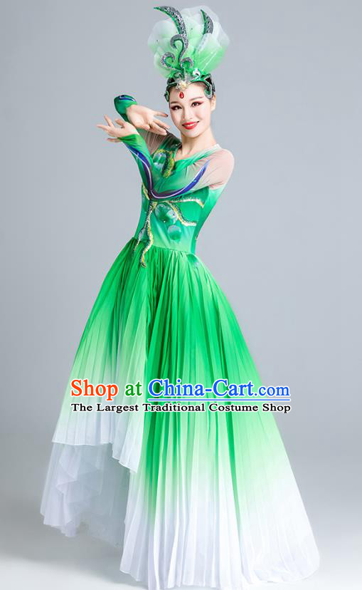 China Modern Dance Clothing Opening Dance Green Dress Flowers Dance Stage Performance Costume