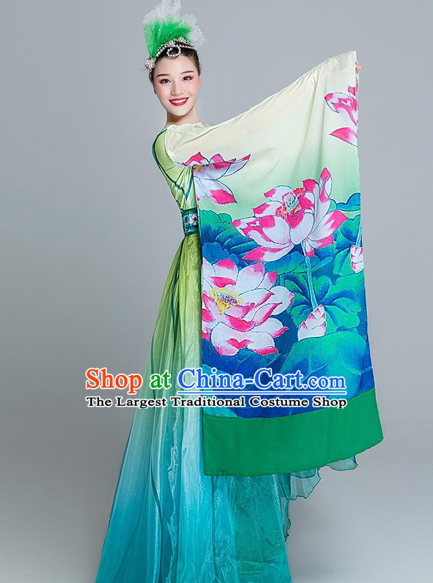 China Lotus Dance Green Dress Group Dance Stage Performance Costume Classical Dance Clothing