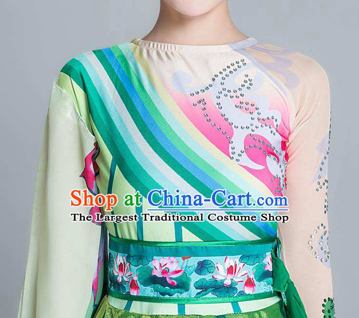 China Lotus Dance Green Dress Group Dance Stage Performance Costume Classical Dance Clothing
