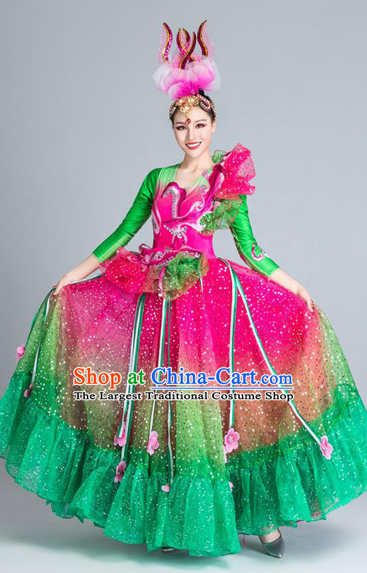 China Flowers Dance Costume Modern Dance Stage Performance Clothing Opening Dance Large Swing Dress