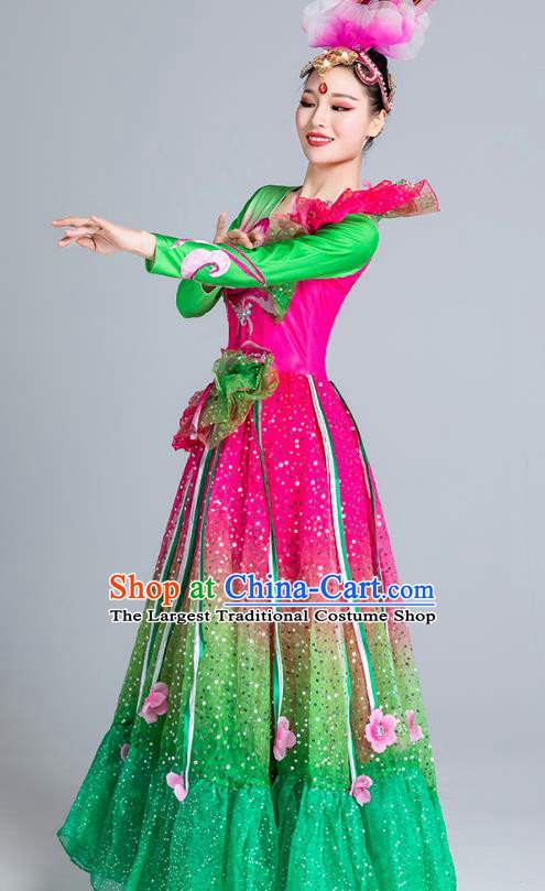 China Flowers Dance Costume Modern Dance Stage Performance Clothing Opening Dance Large Swing Dress