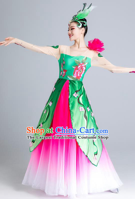 China Lotus Dance Costume Modern Dance Stage Performance Clothing Opening Dance Rosy Dress