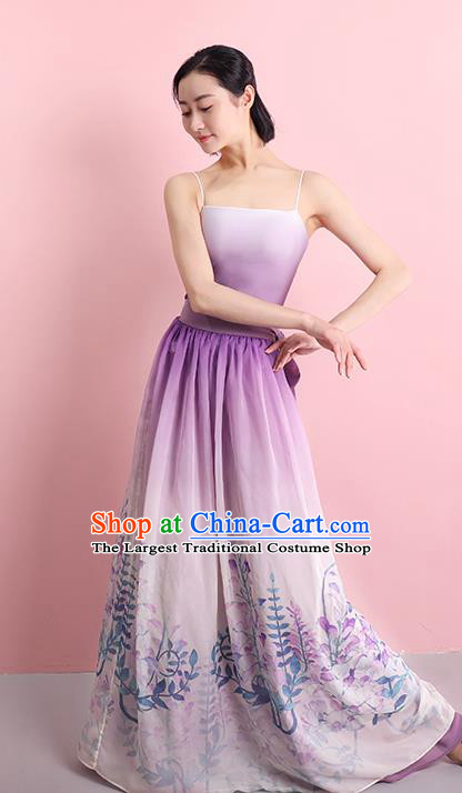 China Classical Dance Lilac Dress Clothing Stage Performance Printing Costume