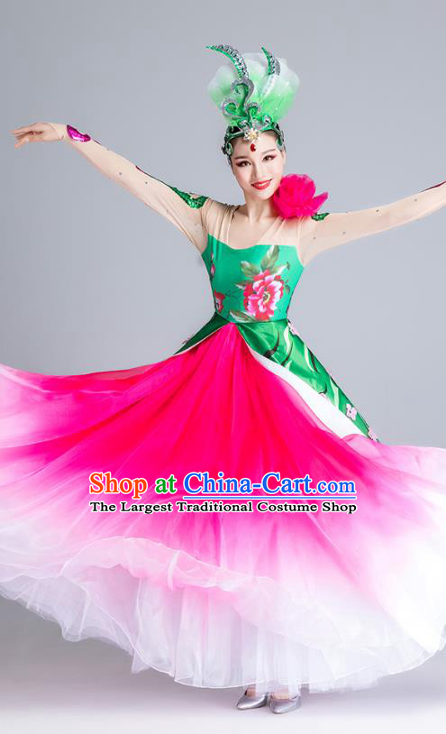 China Lotus Dance Costume Modern Dance Stage Performance Clothing Opening Dance Rosy Dress