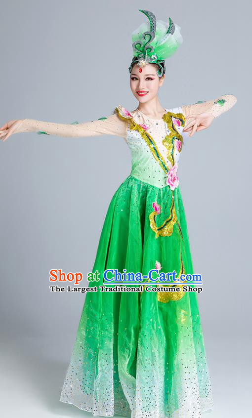 China Modern Dance Stage Performance Clothing Opening Dance Green Dress Peony Dance Costume