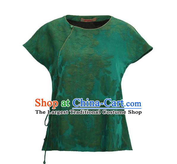China Tang Suit Shirt National Women Clothing Classical Jacquard Green Silk Blouse