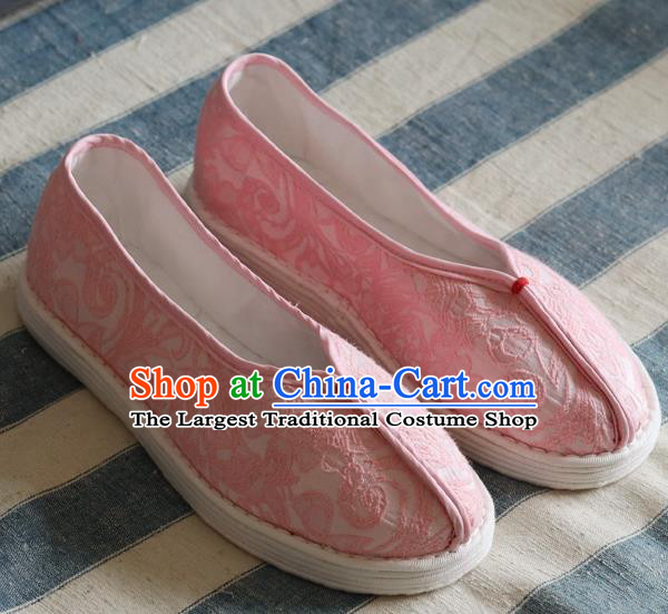 China Handmade Jacquard Pink Cloth Shoes National Woman Folk Dance Shoes