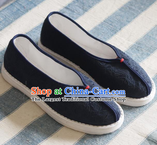 China National Woman Folk Dance Shoes Handmade Jacquard Navy Cloth Shoes