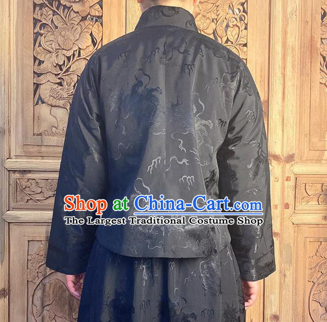 China Classical Black Silk Blouse National Cheongsam Stand Collar Shirt Tang Suit Upper Outer Garment