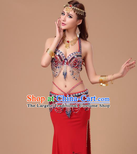 Top Traditional Oriental Dance Bra and Skirt Asian Indian Stage Performance Red Uniforms Belly Dance Clothing