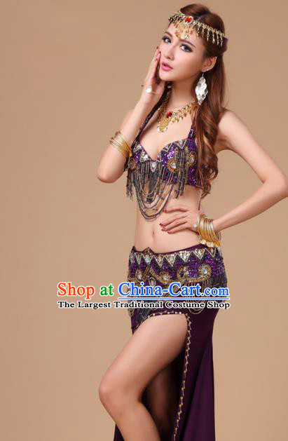 Traditional Raks Sharki Bra and Skirt Top Belly Dance Performance Clothing Asian Indian Oriental Dance Purple Uniforms
