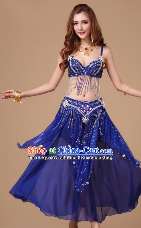Indian Belly Dance Sexy Bra and Royalblue Skirt Uniforms Top Asian Folk Dance Clothing