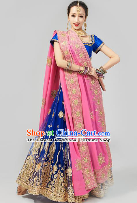 Asian Indian Court Queen Costumes India Traditional Embroidered Lehenga Royalblue Dress Clothing