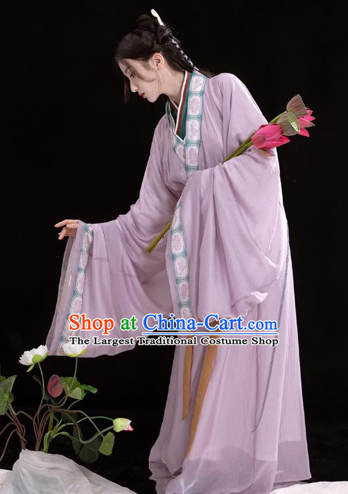 China Ancient Patrician Lady Lilac Hanfu Dress Traditional Jin Dynasty Royal Princess Historical Costumes