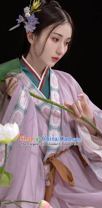 China Ancient Patrician Lady Lilac Hanfu Dress Traditional Jin Dynasty Royal Princess Historical Costumes