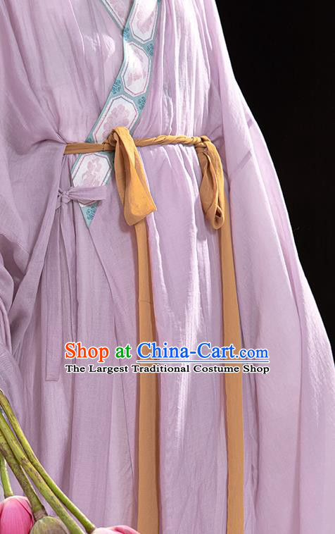 China Ancient Patrician Lady Lilac Hanfu Dress Traditional Jin Dynasty Royal Princess Historical Costumes