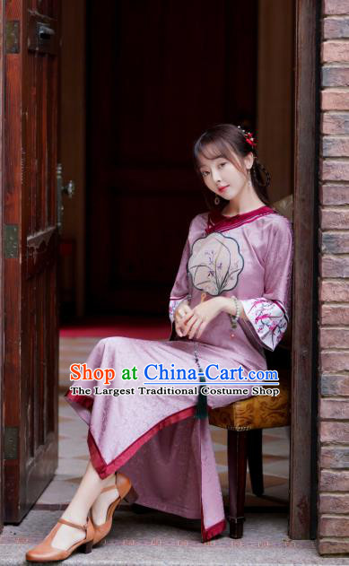 China Traditional Pink Silk Cheongsam Classical Slant Opening Qipao Dress National Young Women Clothing