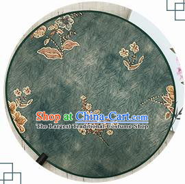 China Printing Flowers Fan Classical Green Silk Fan Handmade Circular Fan