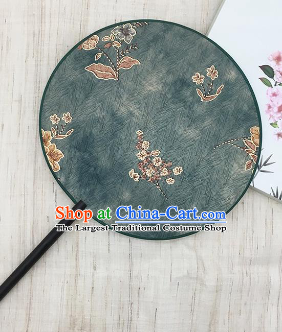 China Printing Flowers Fan Classical Green Silk Fan Handmade Circular Fan