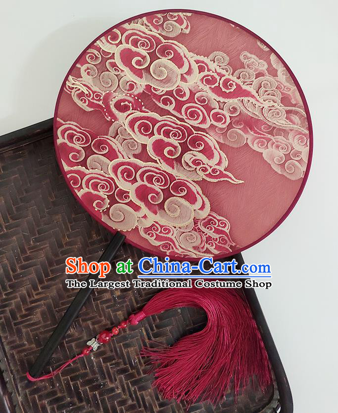 China Handmade Circular Fan Printing Clouds Red Silk Fan Classical Wedding Fan