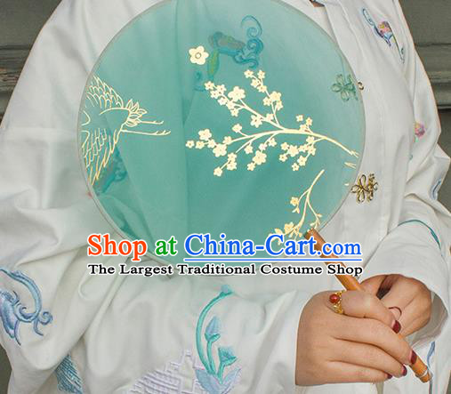 China Traditional Ming Dynasty Palace Fan Classical Dance Circular Fan Handmade Printing Plum Green Silk Fan