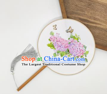 China Classical Dance Fan Handmade Silk Circular Fan Traditional Printing Hydrangea Palace Fan