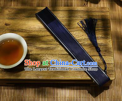 Chinese Handmade Silk Folding Fan Classical Blue Accordion Hollow Bamboo Fan