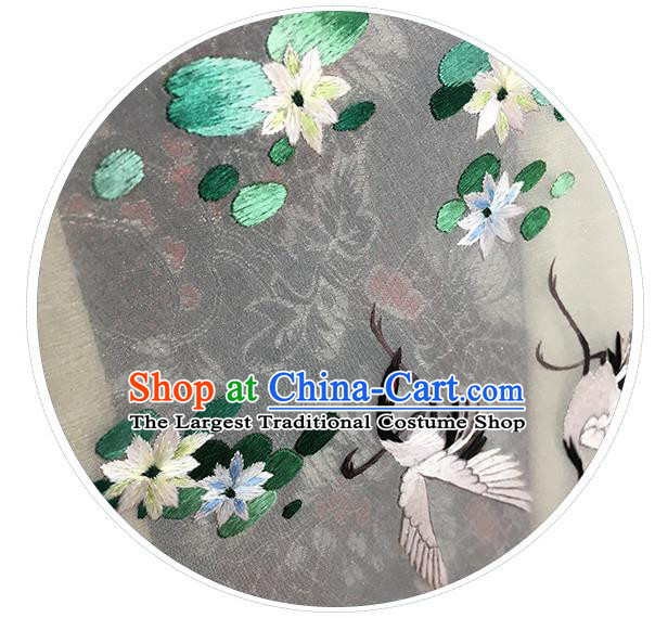 China Traditional Embroidered Crane Lotus Palace Fan Classical Dance Silk Fan Handmade Circular Fan