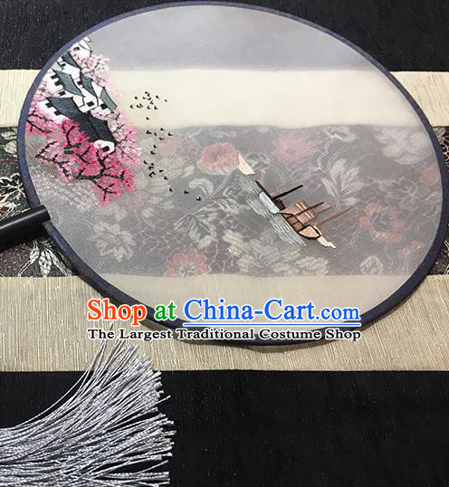 China Handmade Circular Fan Traditional Embroidered Palace Fan Classical Dance Silk Fan