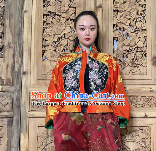 Chinese Traditional Embroidered Red Silk Jacket Tang Suit Outer Garment