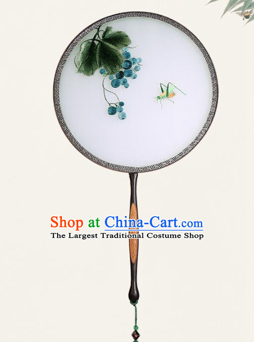 China Traditional Ming Dynasty Palace Fan Handmade Hanfu Circular Fan Classical Embroidered Grape Silk Fan