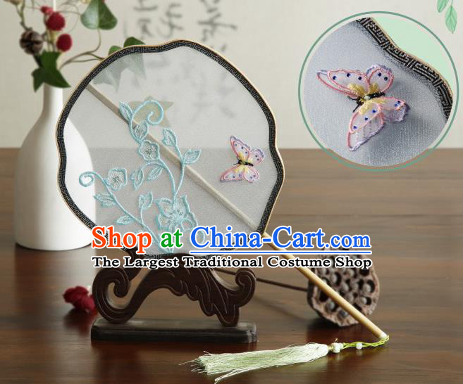 China Traditional Hanfu Fan Handmade Classical Dance Fan Embroidered Butterfly Silk Palace Fan