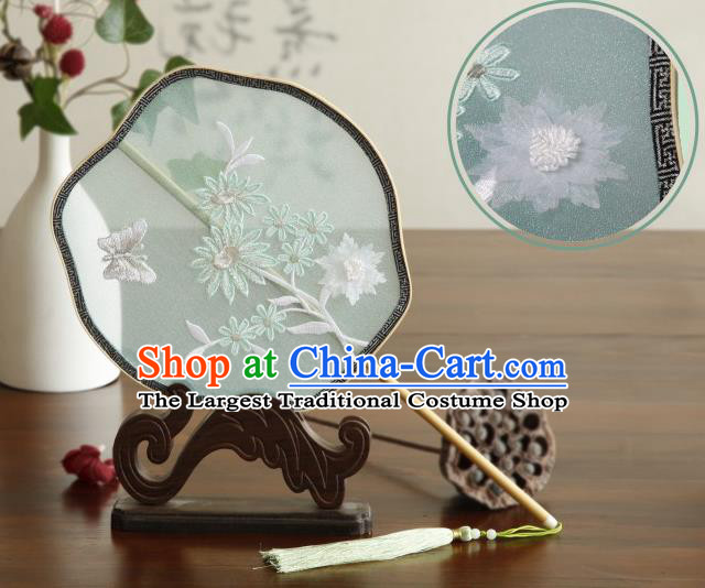 China Traditional Palace Fan Classical Dance Hanfu Fan Handmade Embroidered Chrysanthemum Silk Fan