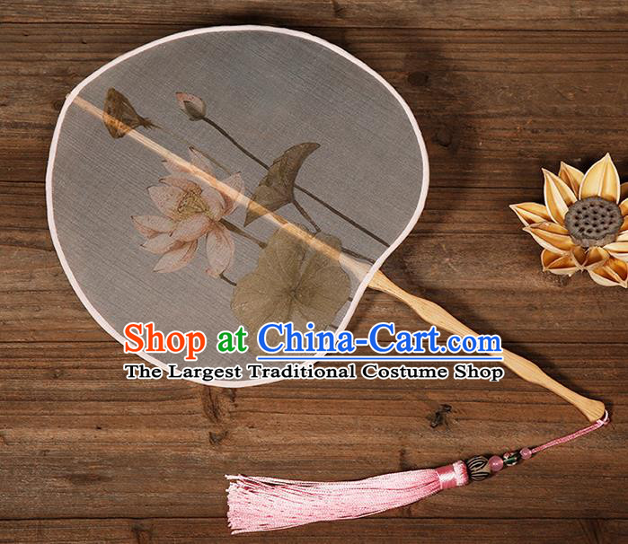 China Traditional Printing Lotus Palace Fan Classical Dance Hanfu Fan Handmade Silk Fan