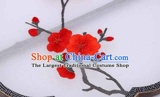 China Traditional Embroidered Red Plum Palace Fan Classical Dance Fan Handmade White Silk Fan