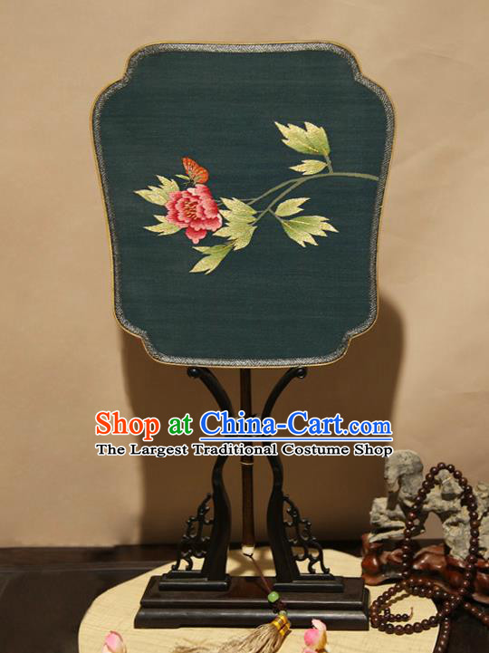 China Traditional Dance Palace Fan Classical Peony Pattern Silk Fan Handmade Suzhou Craft Fan