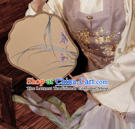 China Traditional Song Dynasty Princess Fan Classical Orchids Pattern Silk Fan Handmade Palace Fan