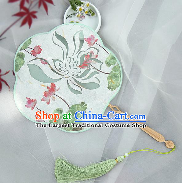 China Classical Lotus Pattern Silk Fan Handmade Hanfu Fan Traditional Palace Fan