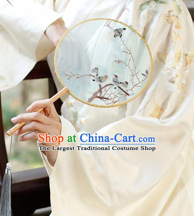 China Classical Circular Silk Fan Traditional Hanfu Fan Handmade Embroidered Peony Palace Fan