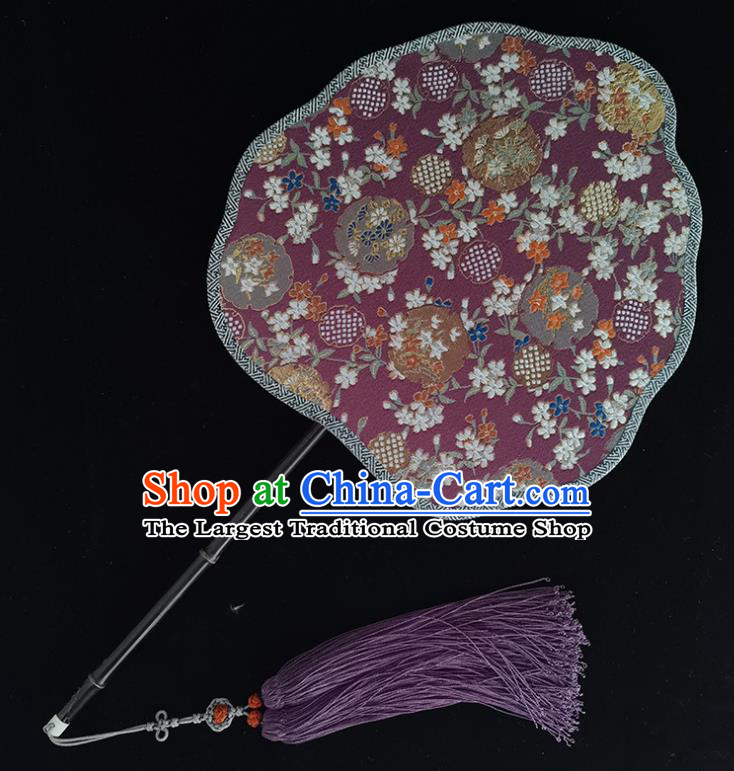 China Classical Palace Fan Handmade Hanfu Silk Fan Traditional Purple Brocade Fan