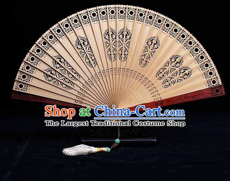 Chinese Classical Dance Folding Fan Handmade Hollow Sandalwood Fan Traditional Accordion