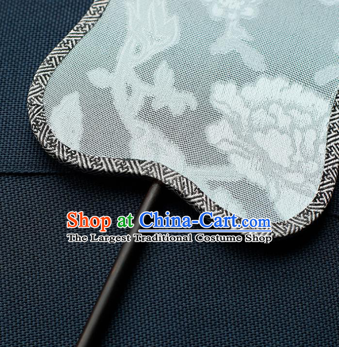 China Classical Palace Fan Handmade Hanfu Fan Traditional Jacquard Peony White Silk Fan